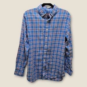 Vineyard Vines Whale Shirt Kids XL(18) Blue Red White Plaid Flannel Button Down‎